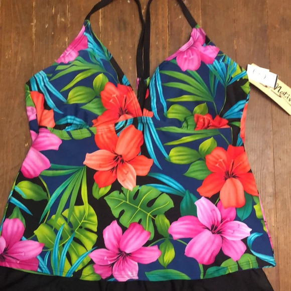 Vintage 90s Deadstock JCPenney Beach Native plus tankini & skirt swimsuit set - Picture 3 of 8